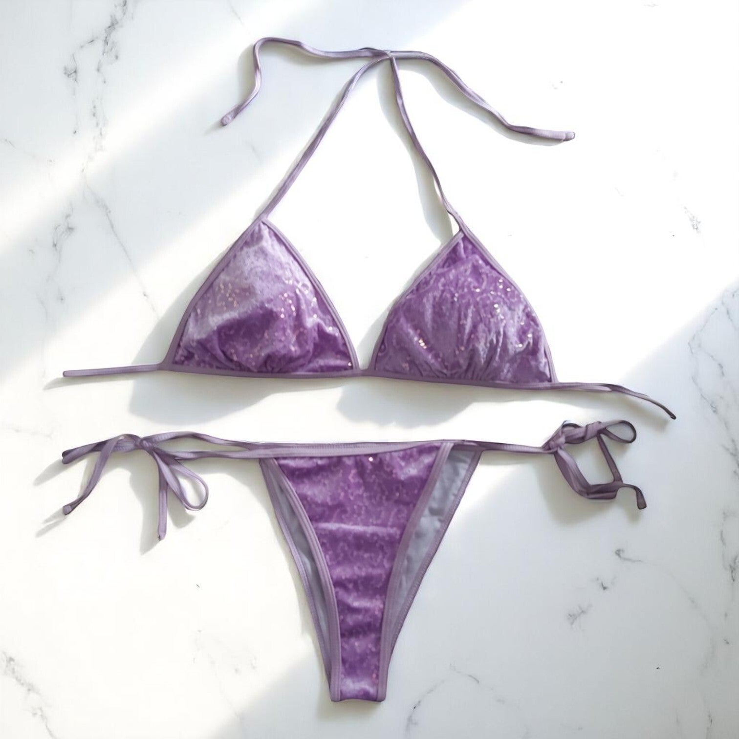 2 delige glitter bikini lilapaars L
