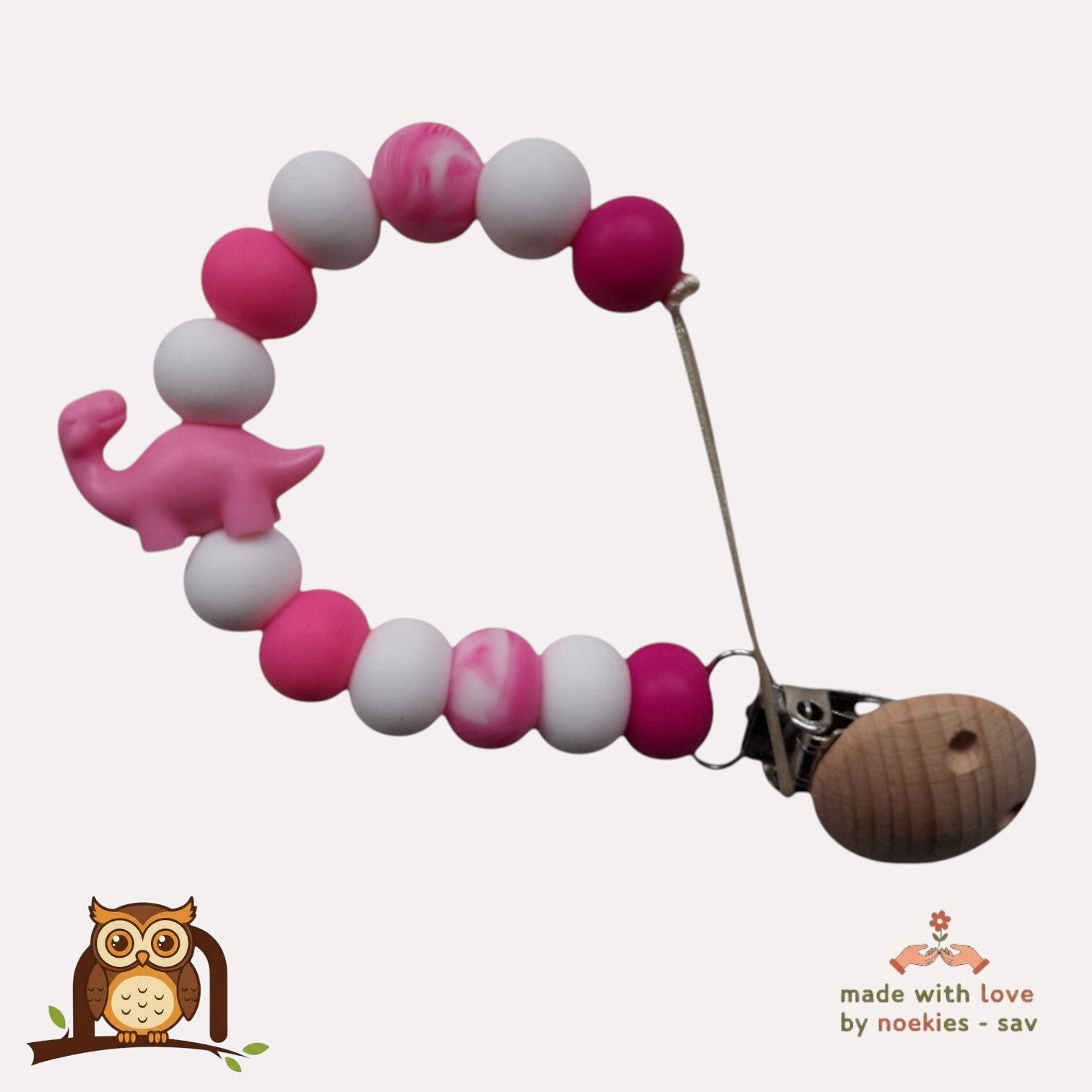 nr 21 noekies Speenkoord dino roze wit