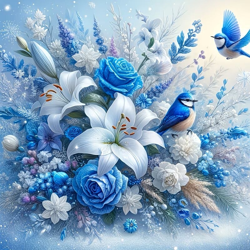 nr 585 Diamond Painting vogeltjes bloemen 40x40cm (rond)