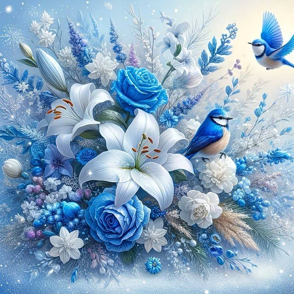40x40cm Diamond Painting vogeltjes bloemen nr 585