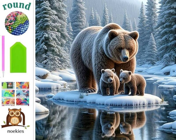 nr 592 Diamond Painting beren in de sneeuw 40x40cm (rond)