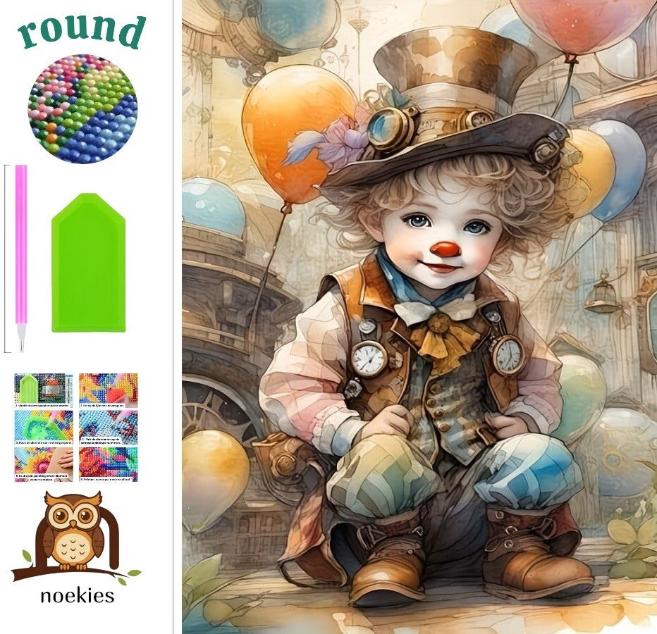nr 277 Diamond Painting Clown kindje 40x30cm (rond)