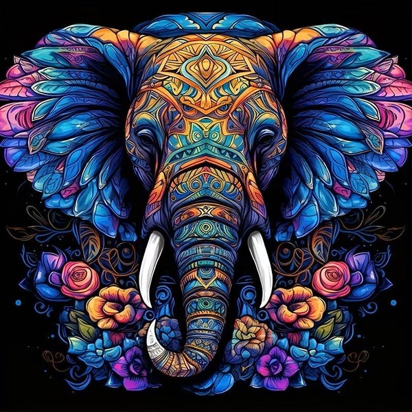 nr 595 Diamond Painting gekleurde olifant 40x40cm (rond)