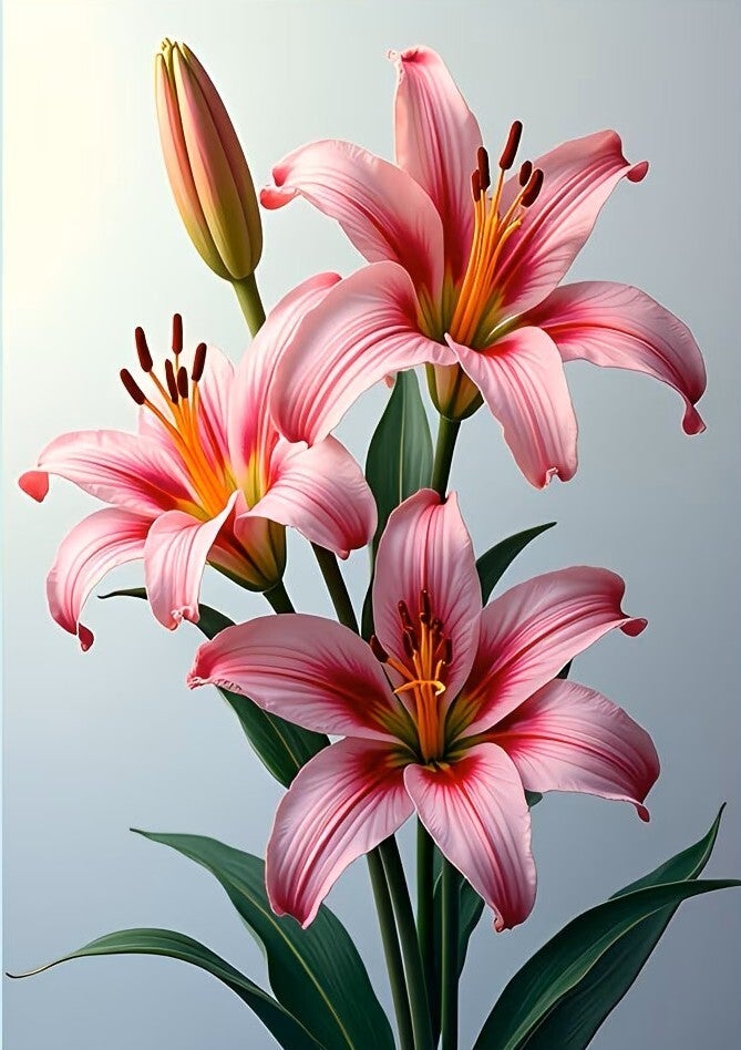 Diamond Painting bloemen roze groen 40x30cm (rond)