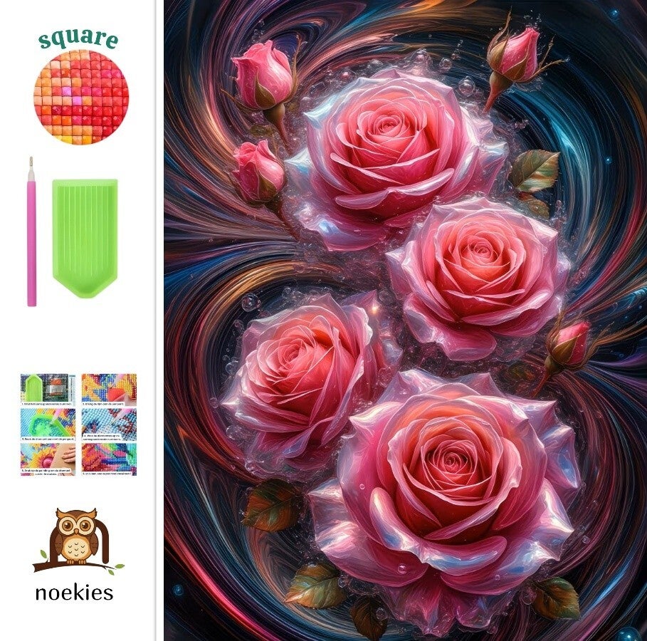 nr 182 Diamond Painting rozen 40x30cm (vierkant)