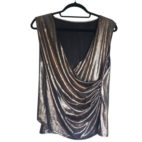 Mouwloze stretchy gouden overslag top XXL