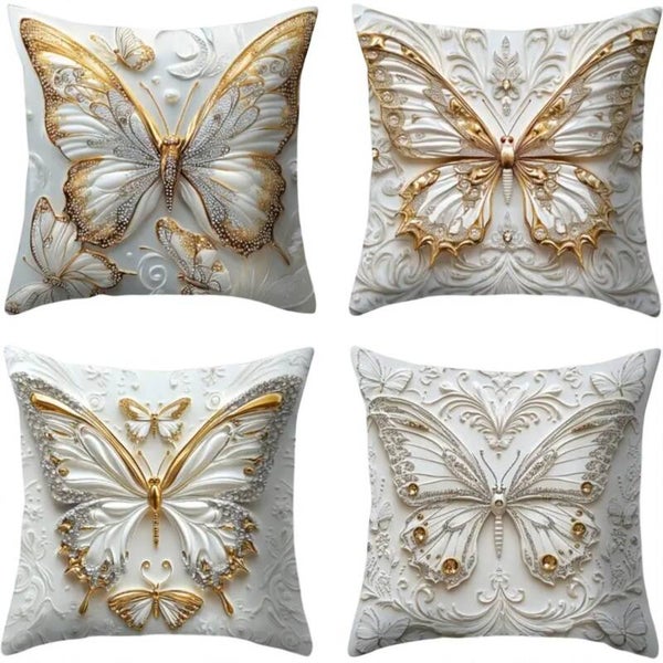 Set van 4 kussenhoezen vlinder grijs goud 45x45cm