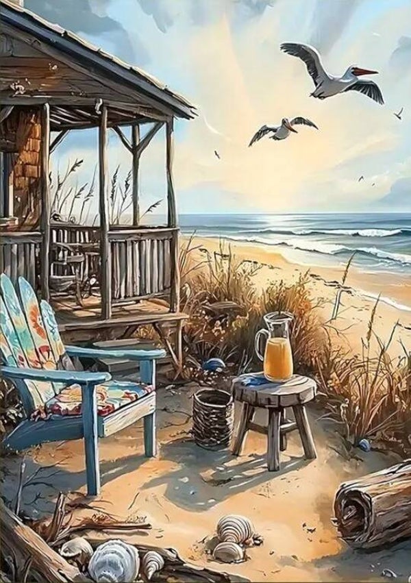 nr 226 Diamond Painting strandhut 40x30cm (rond)