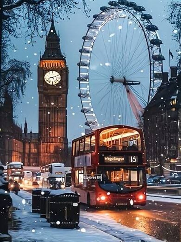 nr 283 Diamond Paintijng Londen winter 40x30cm (rond)