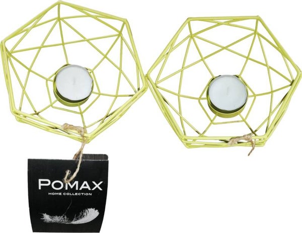 2x Pomax home collection waxinehouders metaal geel