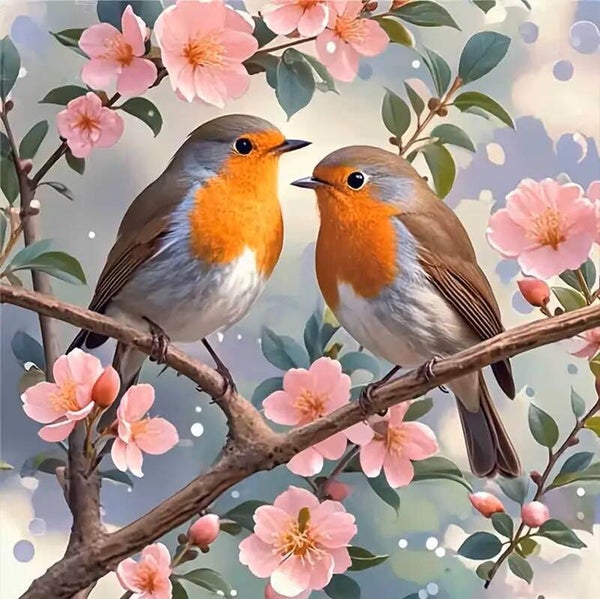 30x30cm Diamond Painting vogels bloementak nr 321