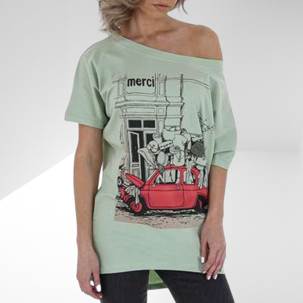 Glo-story one size t-shirt merci licht groen