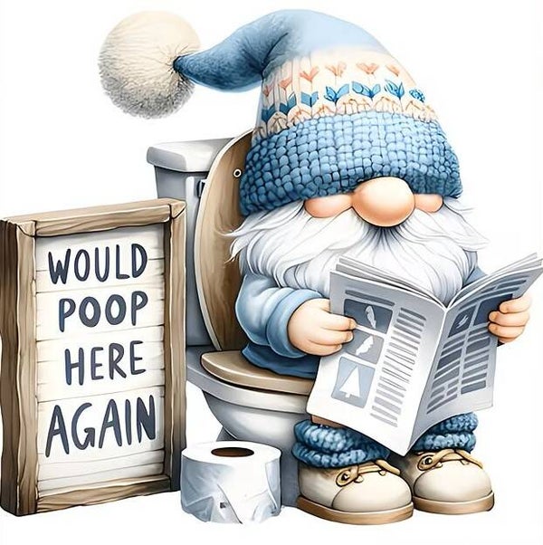 Diamond Painting toilet kabouter 40x40cm (rond)