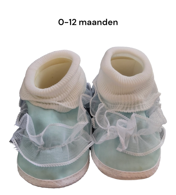 Newborn Meisjes babysokken Lichtblauw/wit Met Kant