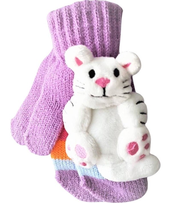 Kinder wanten met knuffeltje lila paars vanaf 3 jaar