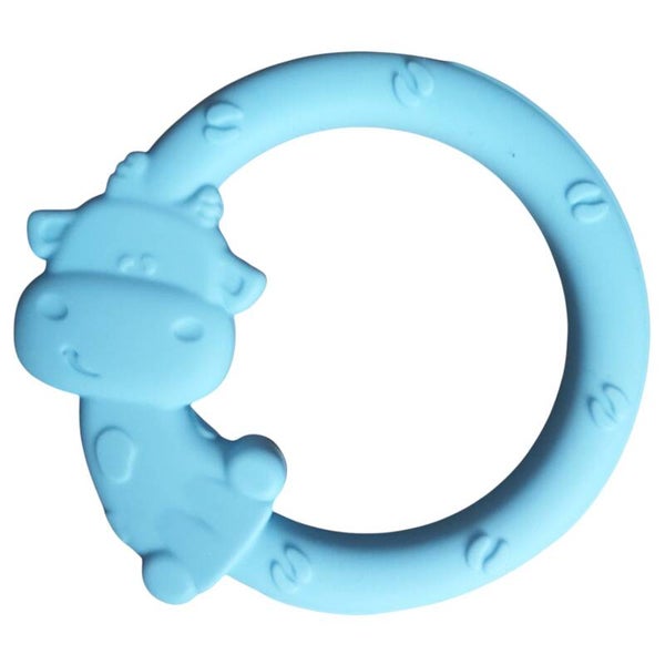 Zachte silliconen bijtring koe blauw