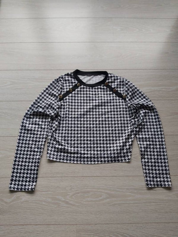 crop shirt geruit zwart wit met sierknopen XXL