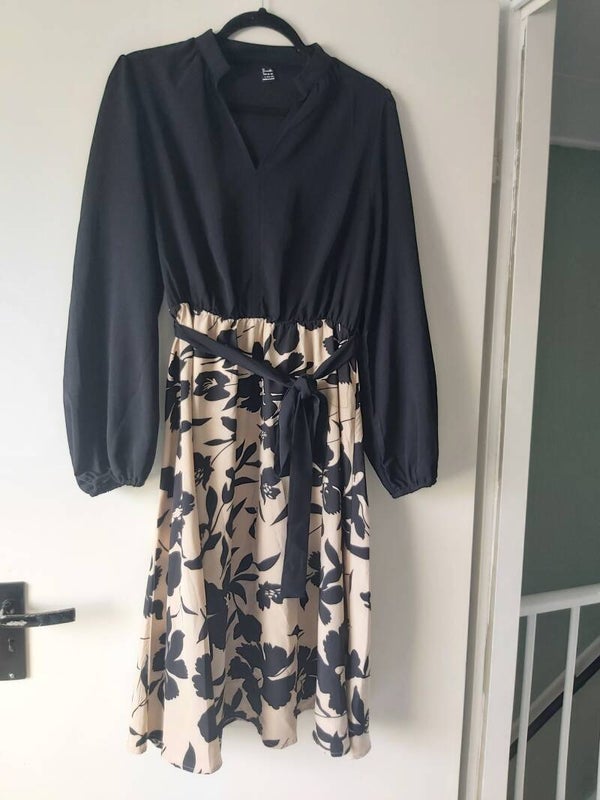 greathe zomerjurk lange mouwen zwart beige L 40/42