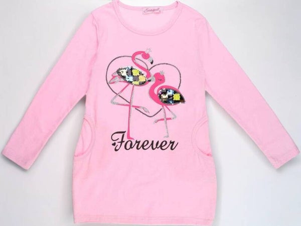 Seagull lang shirt flamingo's forever lichtroze 158/164