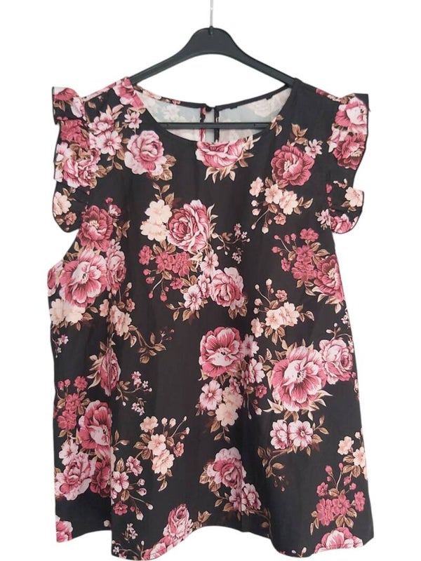 mouwloos luchtig shirt bloemen L