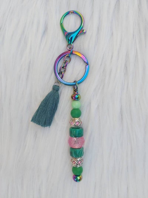 Sleutelhanger - tashanger metallic groen roze