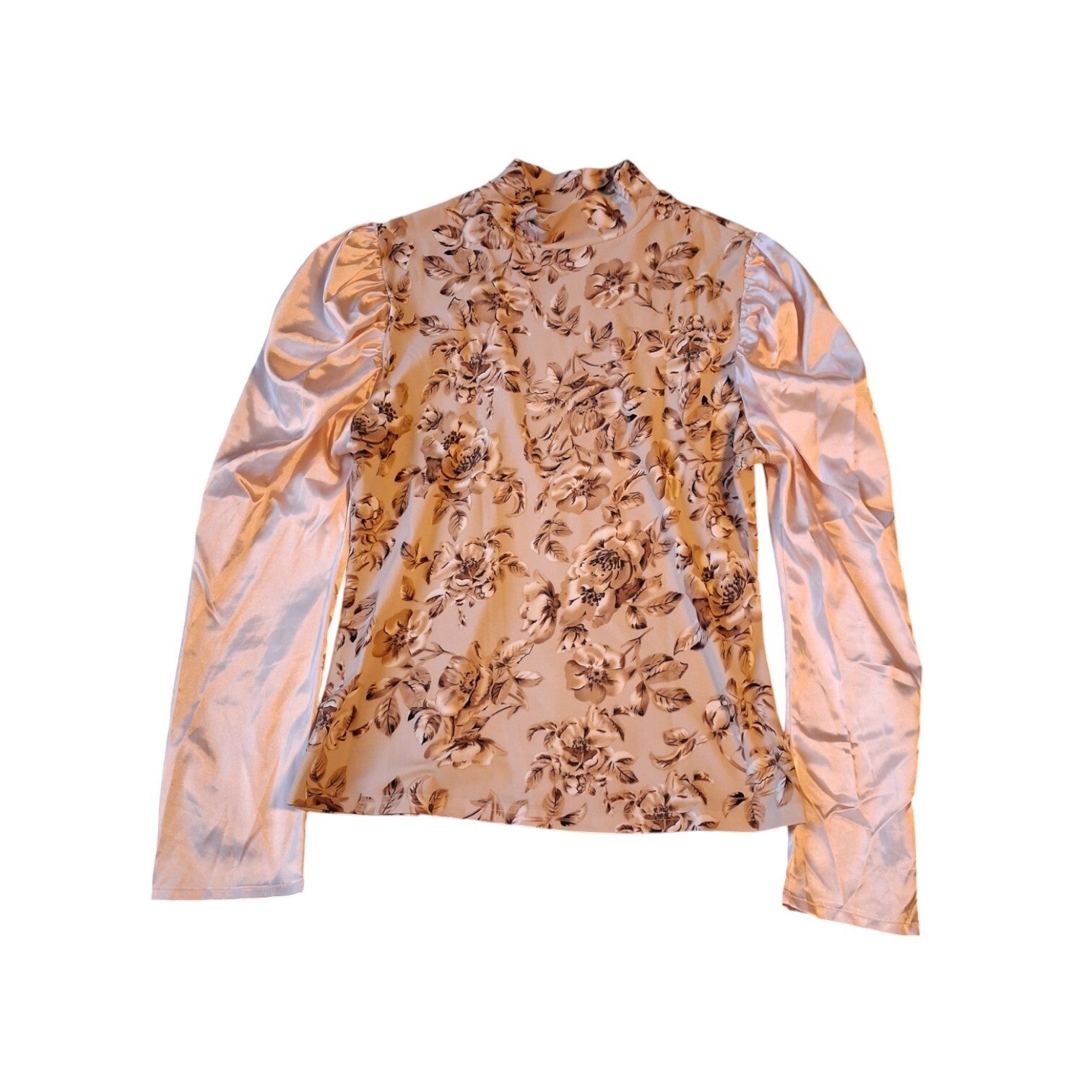 Stretchy shirt beige met satijnen mouwen XXL