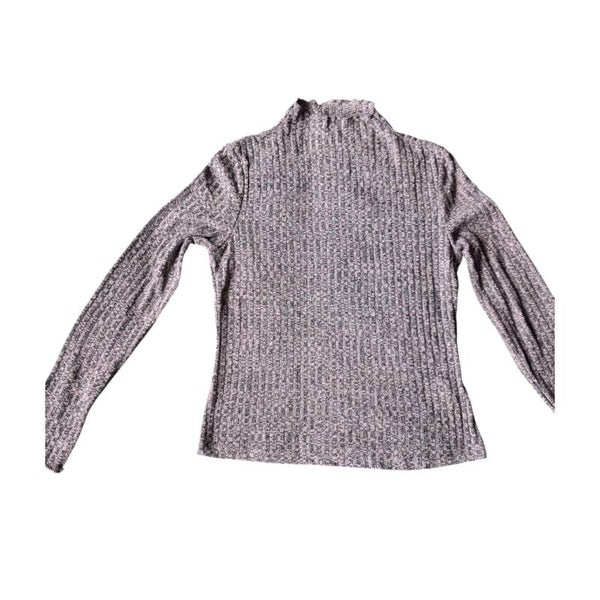 Longsleeve stretchy met korte col ribbel grijs L