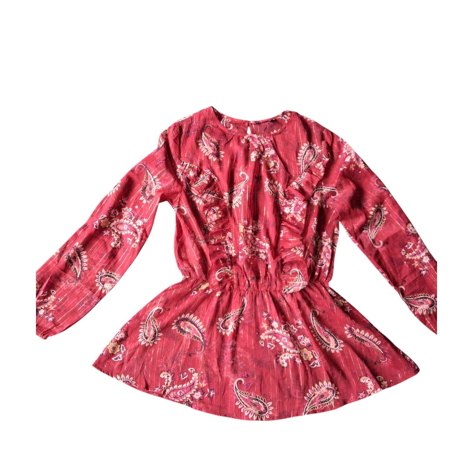 Tuniek wijnrood met gouden krijtstrepen L 40