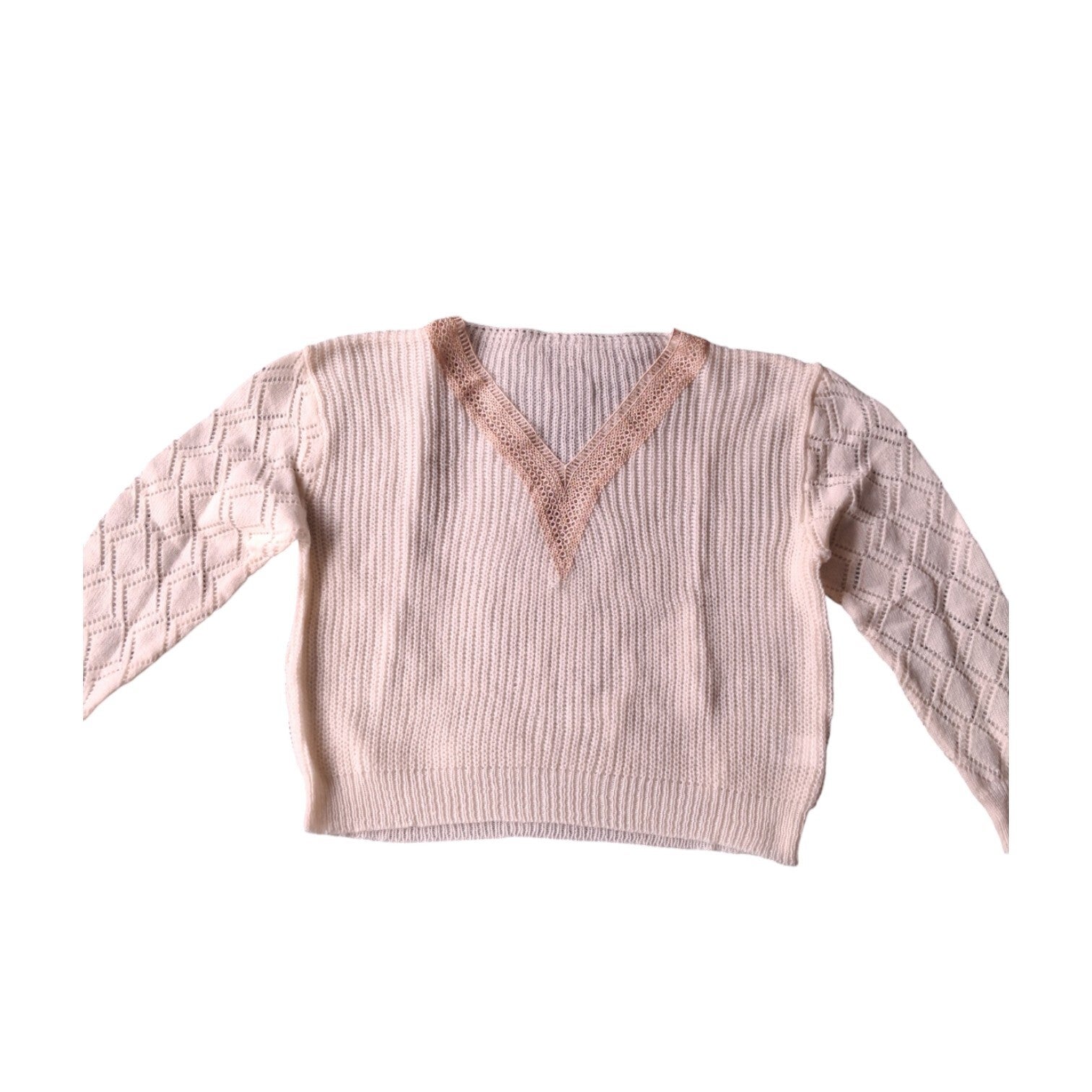 Vhals kabel trui creme beige XL