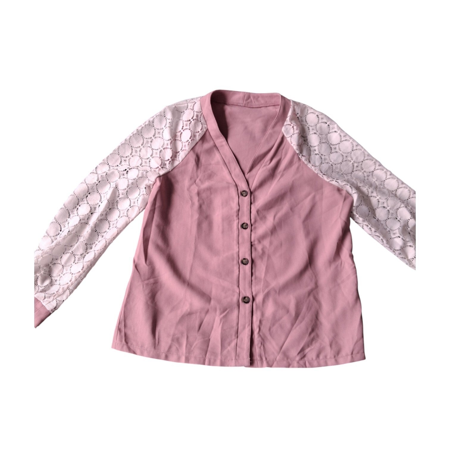 Lichtroze shirt met knopen en kanten mouwen XL