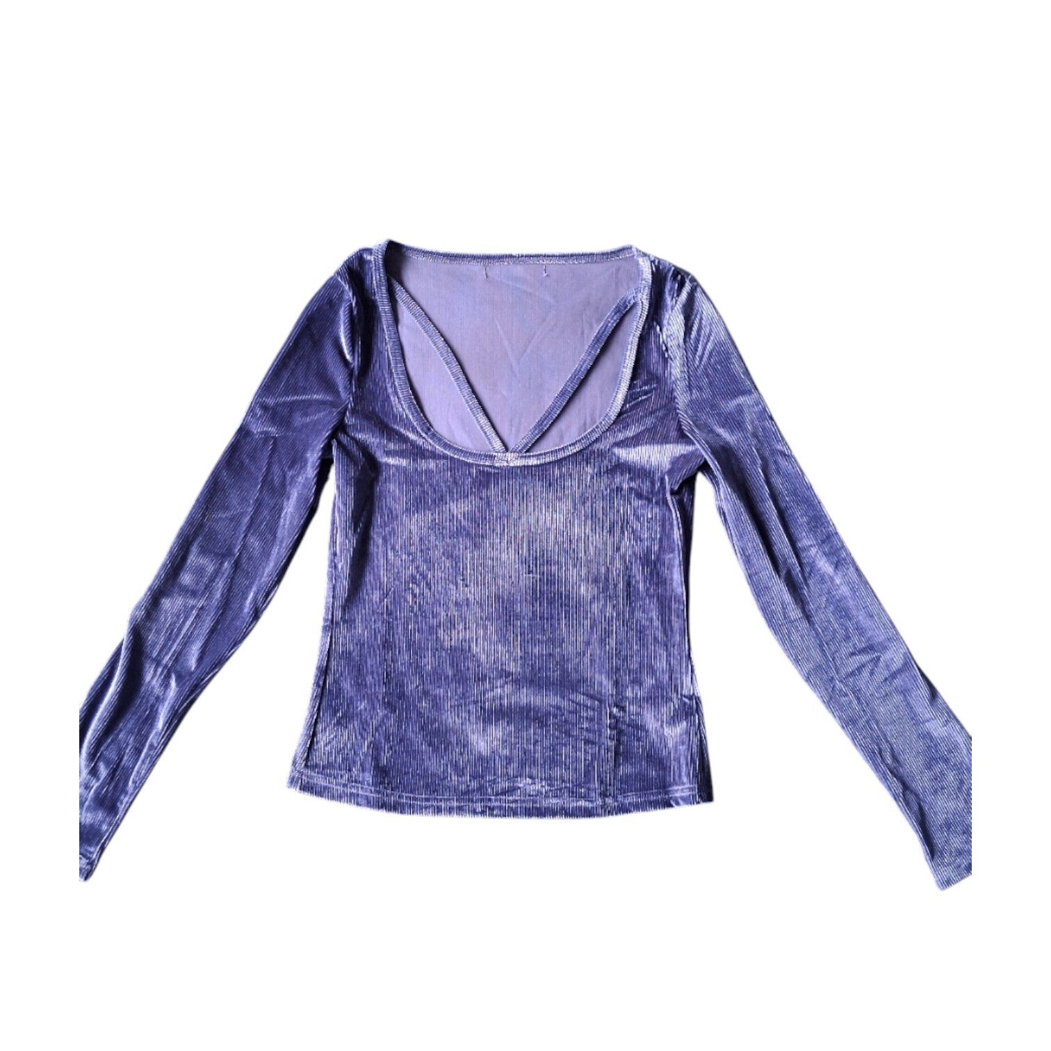 Fluwelen glanzende top blauw S