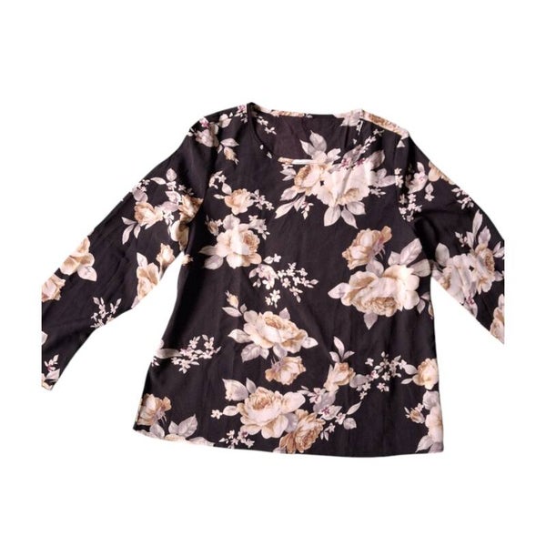 Luchtig shirt bloemen zwart creme L