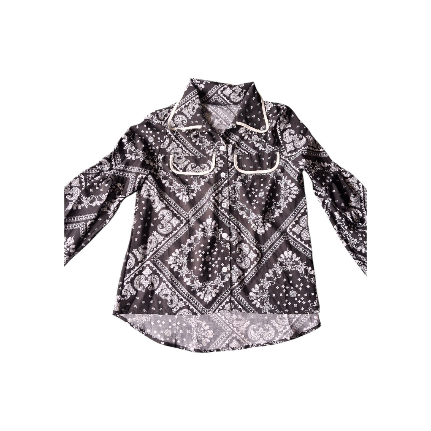 Dames blouse zwart grijs wit M