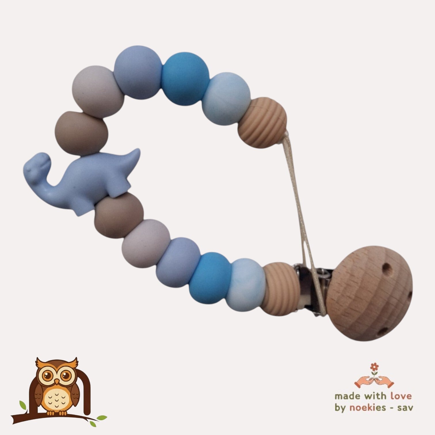 nr 20 noekies Speenkoord dino lichtblauw beige