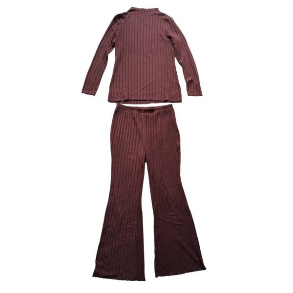 Geribbelde Top en Broek Set wijnrood XXL
