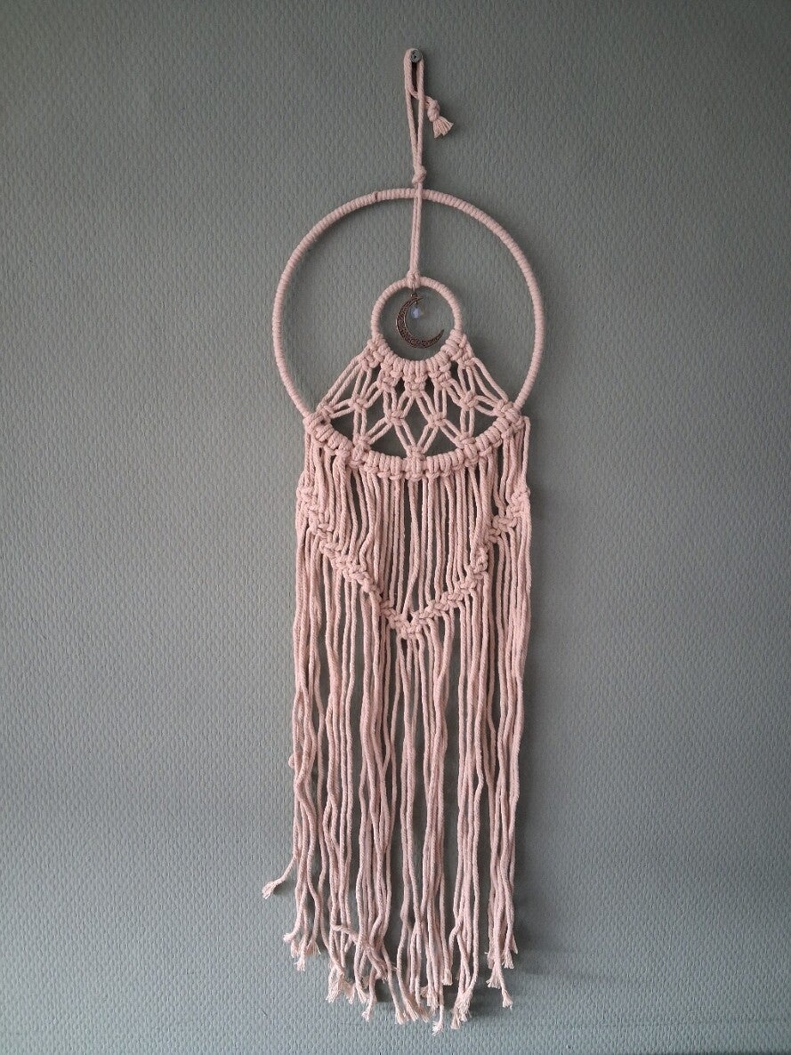 Bohemian wanddecoratie macrame hanger maan 80cm x20cm