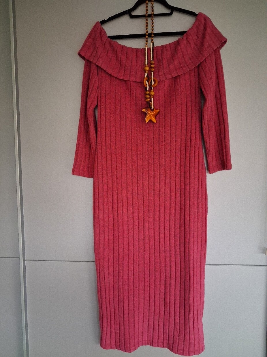 Roze Off Shoulder Winterjurk - Maat XXL