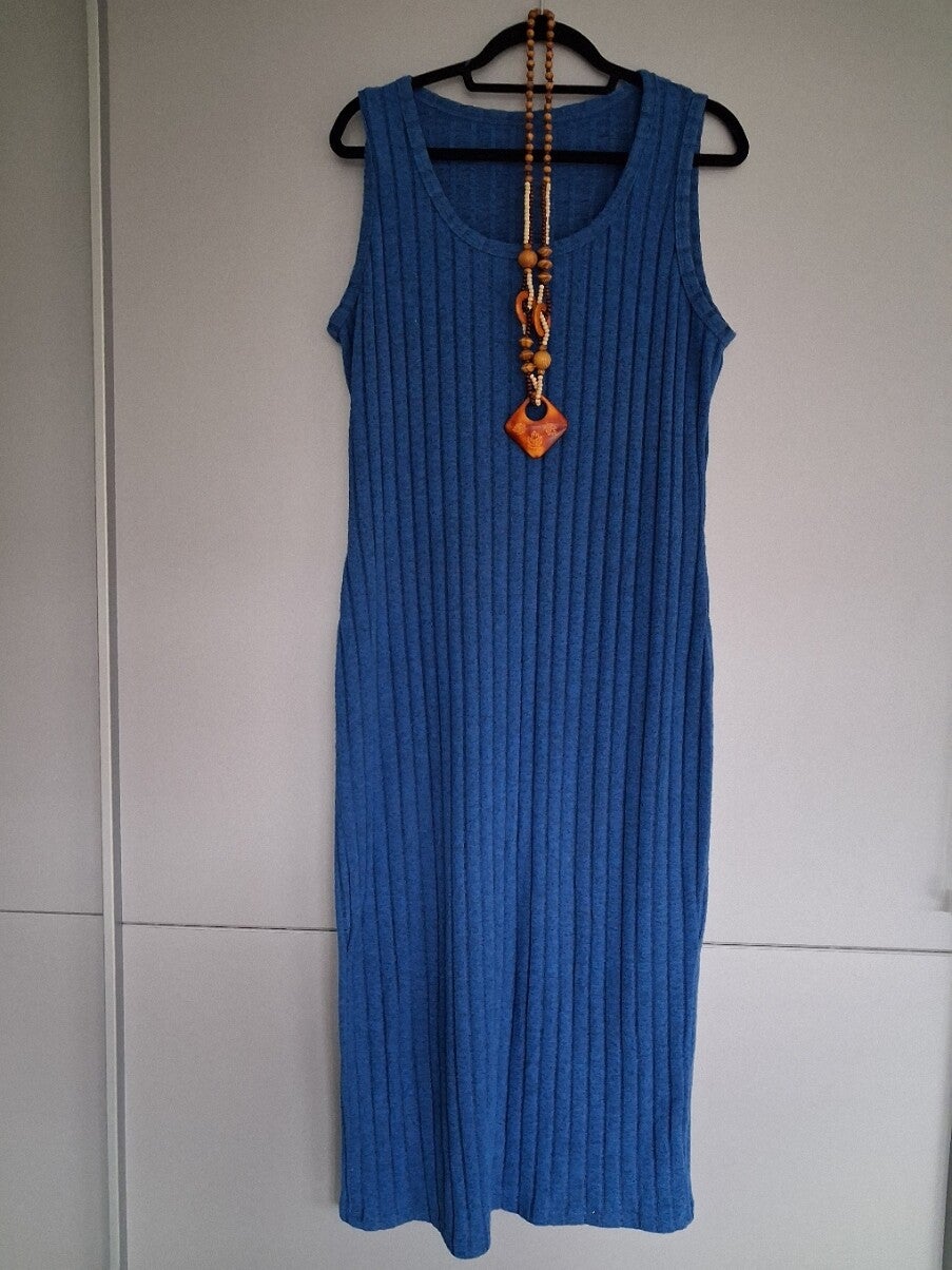 Blauwe mouwloze winterjurk - Maat 2XL