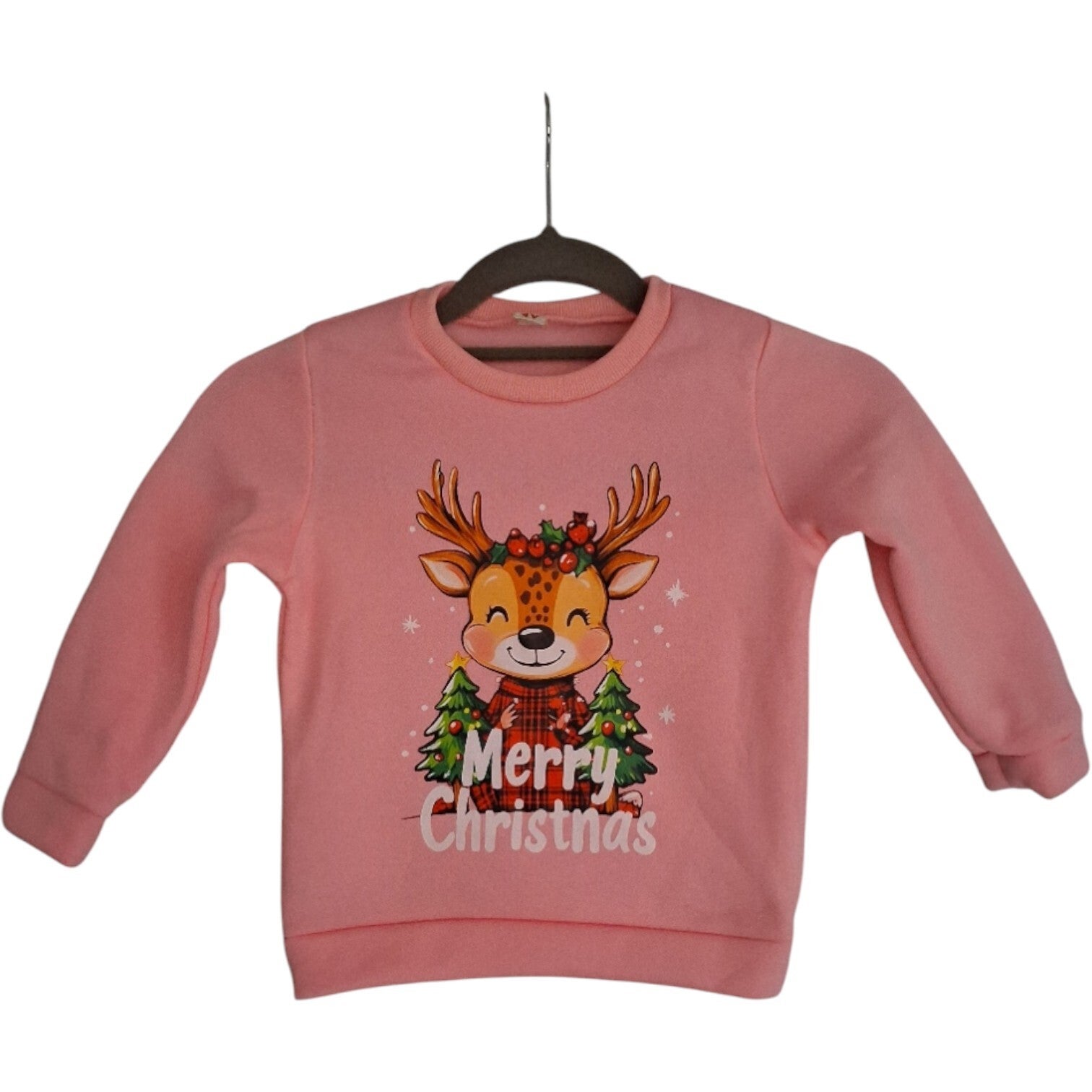 Roze Kersttrui met Eland - Maat 104 (4Y)