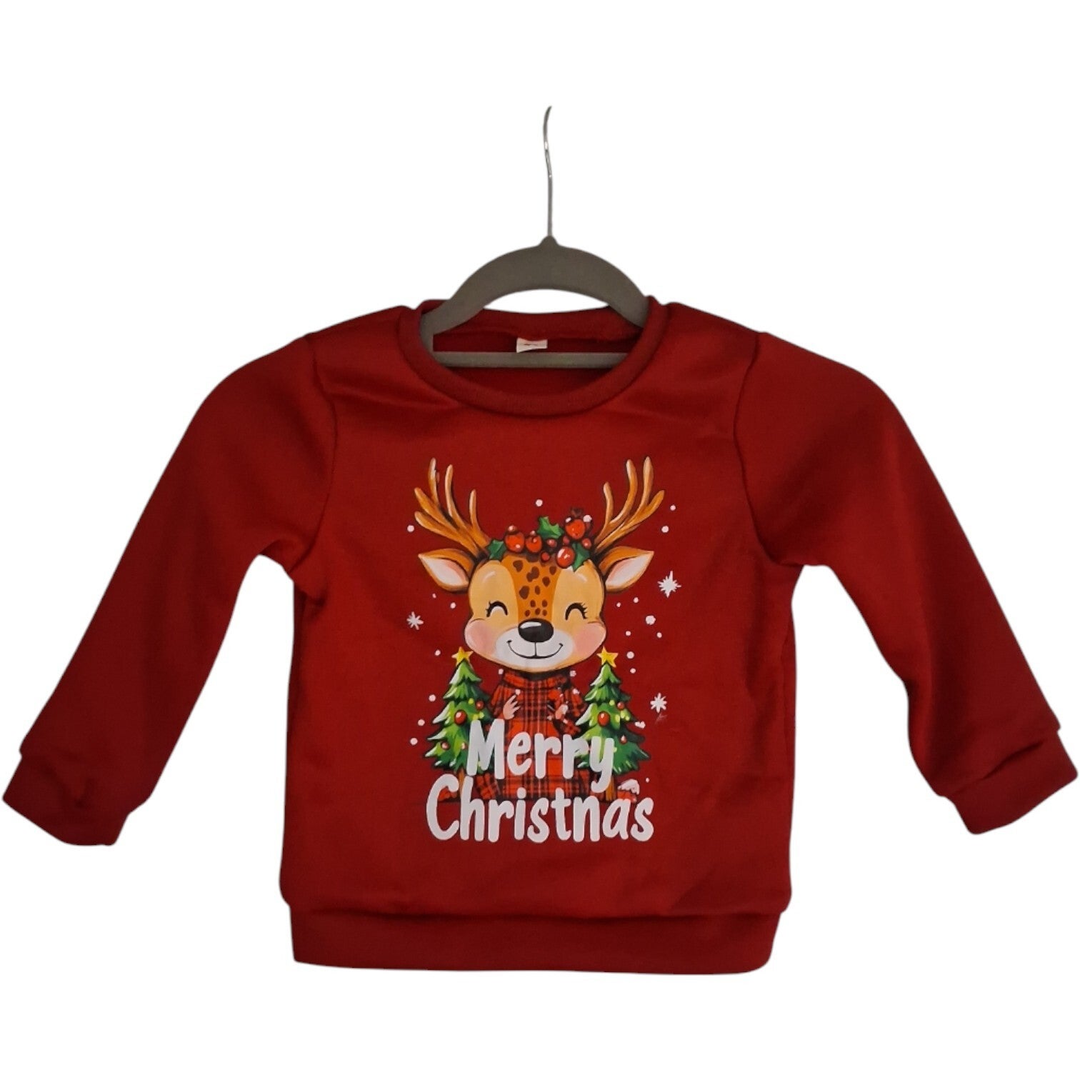 Kersttrui maat 104 (4Y) - Rood met Eland Print