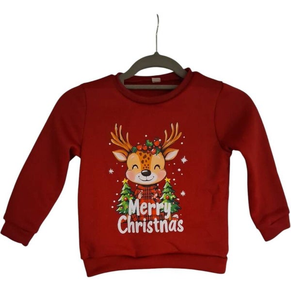 Kersttrui maat 110 (5Y) - Rood met Eland Print