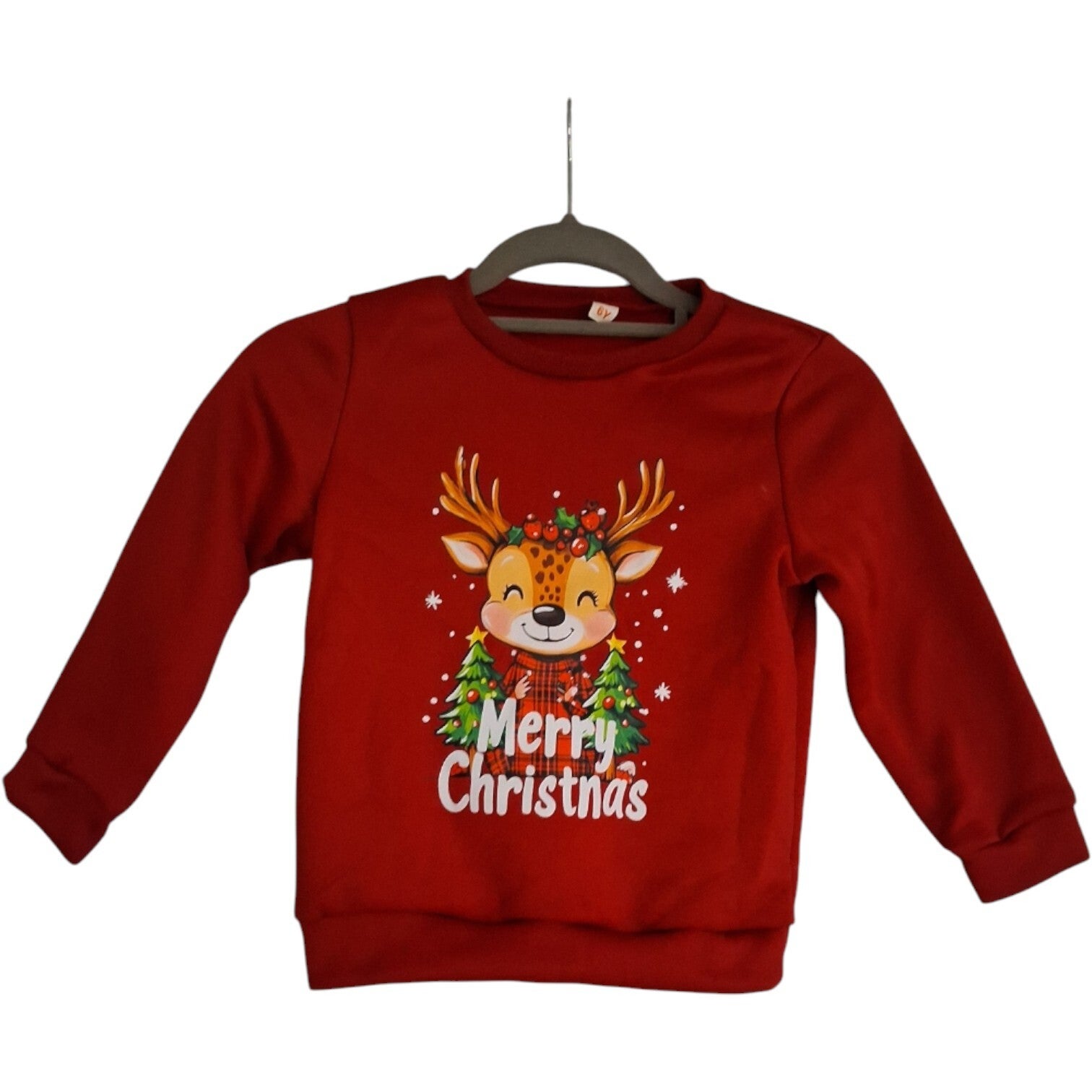 Kersttrui maat 6Y (116) - Rood met Eland Print