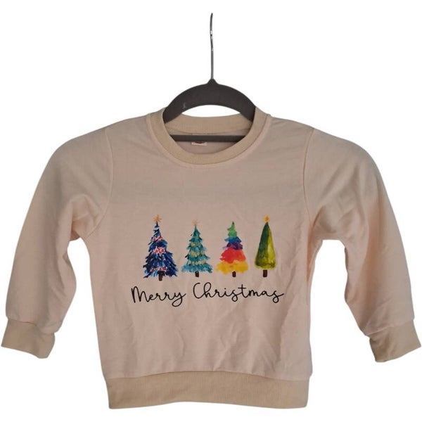 Crème sweater shirt maat 98 met kerstbomen print