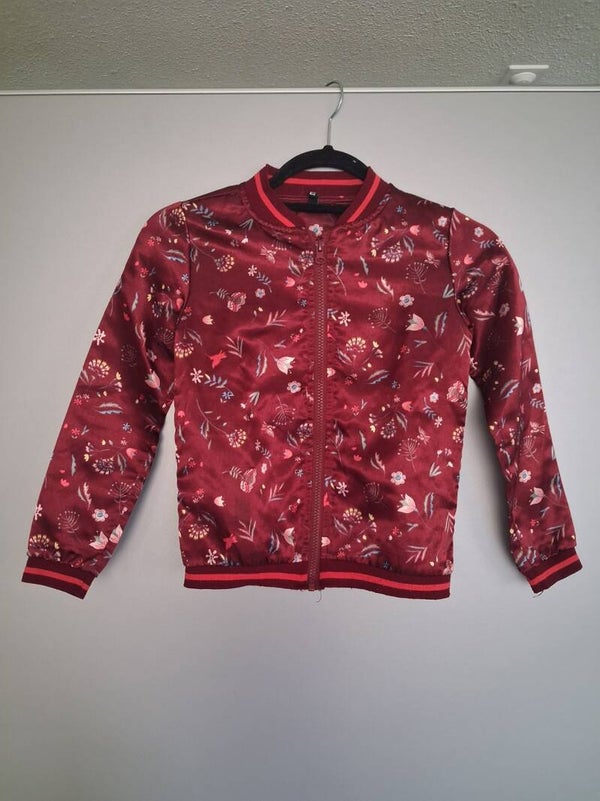 Girls jasje/vestje maat 128 - wijnrood met bloemenprint
