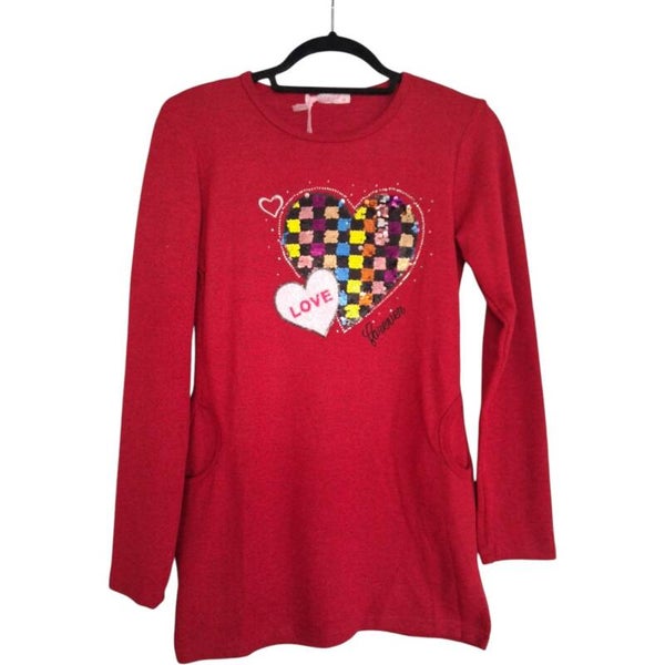 Nieuwe Rode Glitter Hart Sweater Maat 170/176