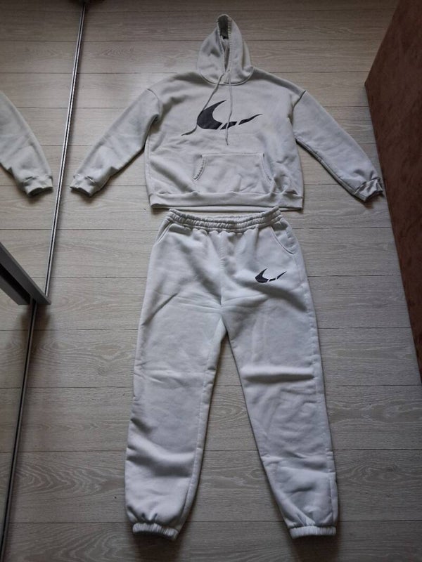 Witte hoodie en joggingbroek set met logo XXL
