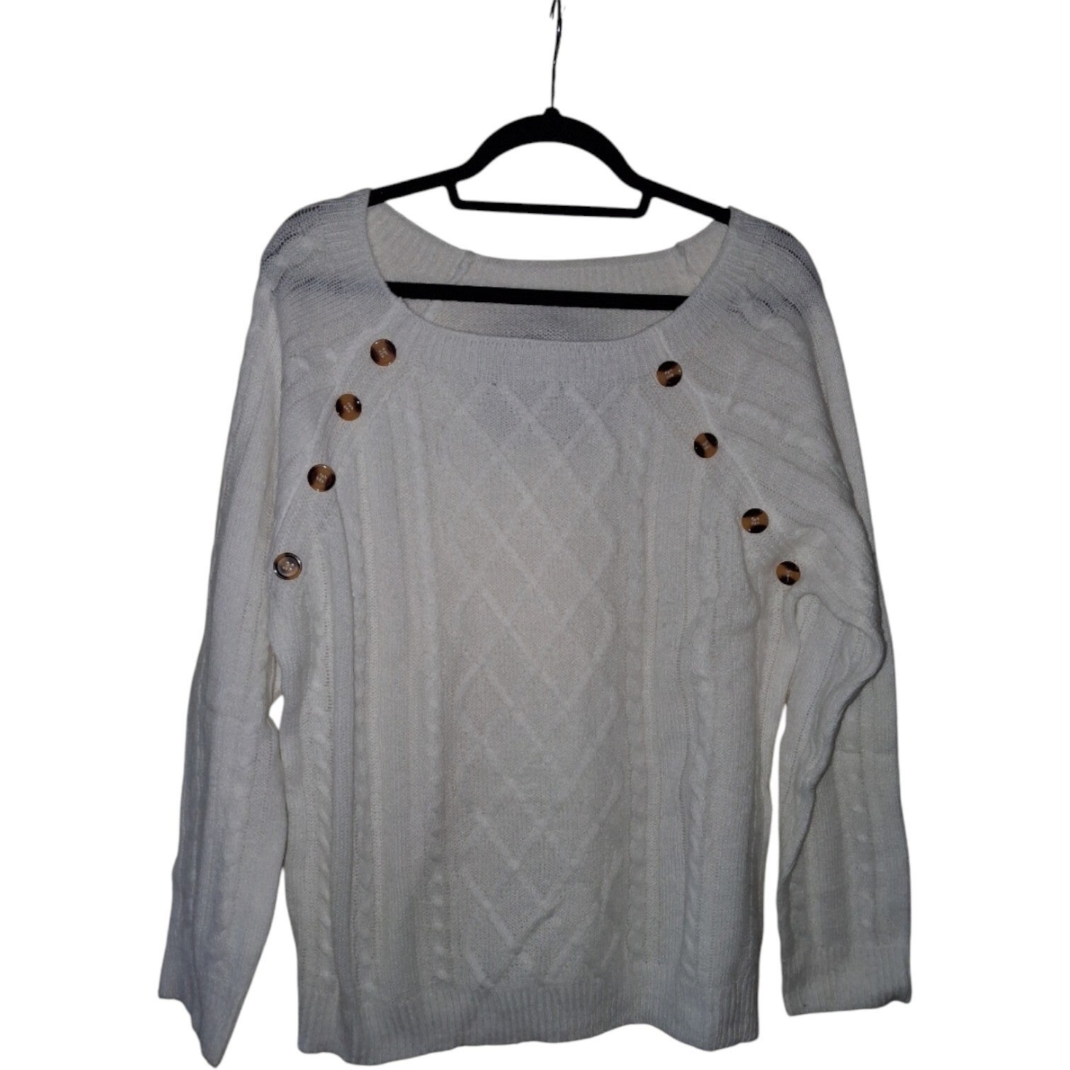 Witte kabel trui met knopen XL