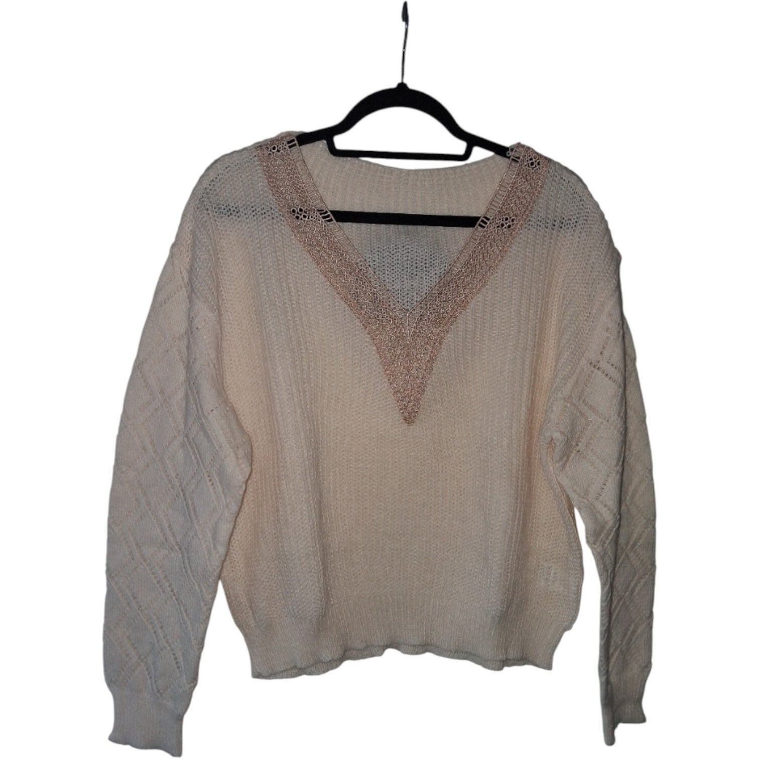 Vhals kabel trui creme beige XL