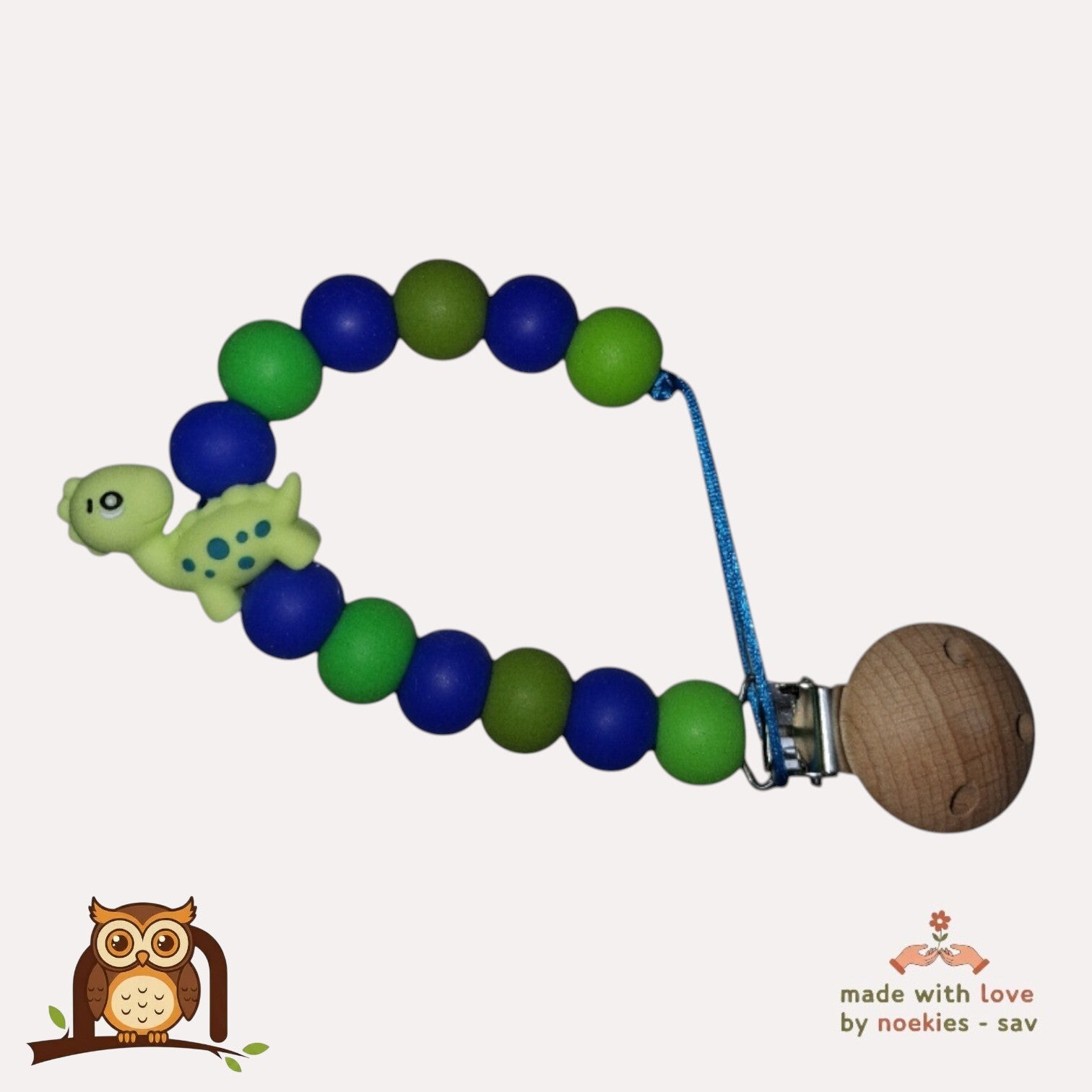 nr 25 noekies speenkoord dino stippel blauw groen