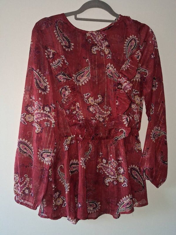 Rode peplum blouse, maat 40